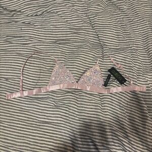 NWT club exx dolls kill pink sequin holographic bra top triangle festival rave